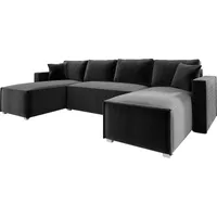 Wohnlandschaft U form Cord NOEMI 145x300 cm, Ecksofa U form Grau mit Schlaffunktion und Bettkasten, Sofa XXL, Couch U form, Polsterecke - PS 34 - Grau