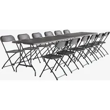 sweeek - 2er-Set Partytischen aus Kunststoff + 12 Stühle, zusammenklappbar - Dunkelgrau - Dunkelgrau/Weiß