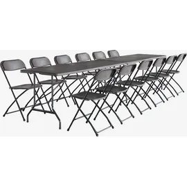 sweeek - 2er-Set Partytischen aus Kunststoff + 12 Stühle, zusammenklappbar - Dunkelgrau - Dunkelgrau/Weiß