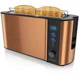 Arendo Toaster, 1 langer Schlitz, für 2 Scheiben, 1000 W, Langschlitz, Brötchenaufsatz, Wärmeisolierendes Gehäuse, Display beige