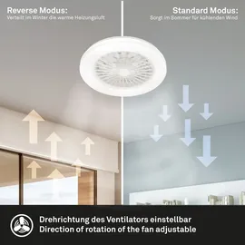 Briloner LED Deckenleuchte mit Ventilator, 5 Geschwindigkeiten, Lichtfarbe einstellbar, Weiß, Ø48,5 - Weiß