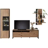 MID.YOU Wohnwand Skopje, Anthrazit, Eiche, Metall, 3 Fächer, 2 Schubladen, 307x210x50 cm, Made in EU, Wohnzimmer, Wohnwände, Wohnwand-Sets