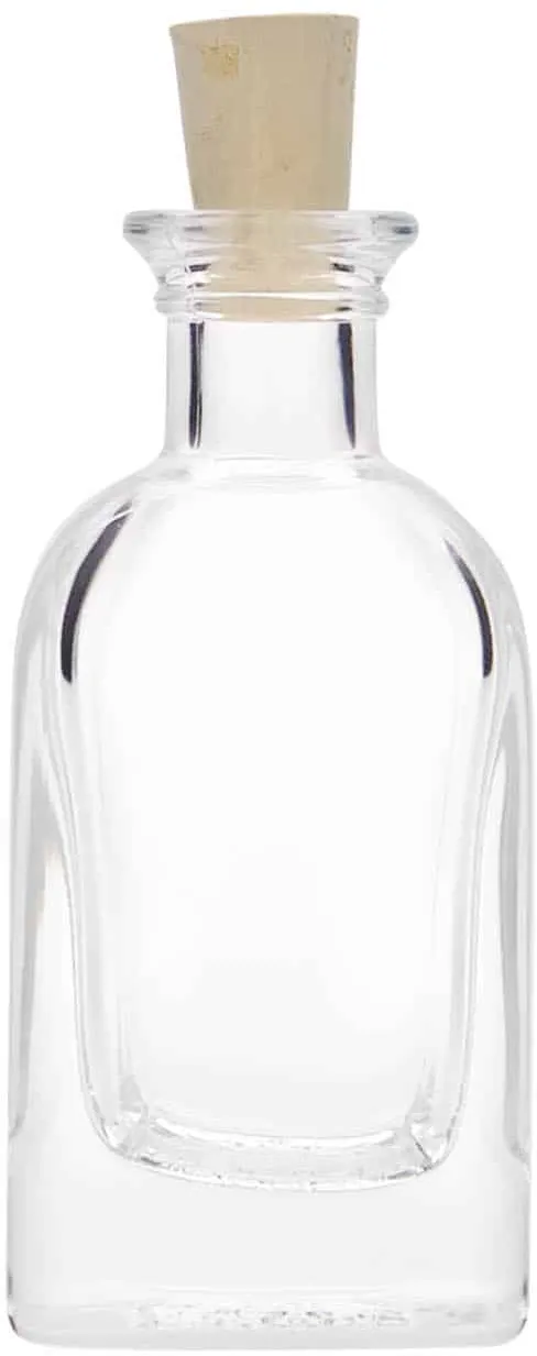 Botella de vidrio de farmacia 'Carré' de 40 ml, cuadrada, boca: corcho