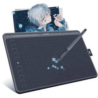 HUION HS611 Grafiktablett, 10,2 x 6,36 Zoll Professionelles Zeichentablett, Batterieloser Digitaler PW500-Stift, Ausgestattet mit Multimedia-Touch-Tasten, Einstellbare Lautstärke, Musik Abspielen,Grau