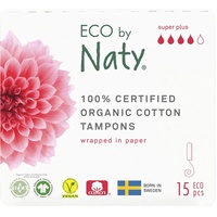 Eco by Naty Tampons - Super Plus, 15 Tampons. Pflanzlich, Vegan, 100% Bio-Baumwolle, 2x15 Stück