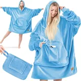 Kesser Hoodie Decke Kuscheldecke Mit Ärmeln Deckenpullover Vielseitig Tragbare Decke Zum Anziehen Für Damen & Herren Sweatshirt Warm Kuschelpullover Hellblau - Kesser
