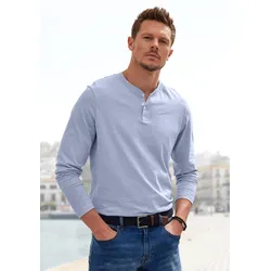 H.I.S Henleyshirt, Langarm, Shirt mit Knopfleiste aus strukturierter Baumwoll-Qualität, Gr. XXXL (64/66), hellblau, , 55761638-XXXL