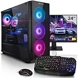 AURUMPC Aurum Komplett Set Einsteiger Gaming PC Ryzen 5 5600G • 24" Monitor • Radeon Vega 7 integriert • 32GB DDR4 • 1TB M.2 SSD • Windows 11 • Tastatur • Maus pc Gaming komplettpaket