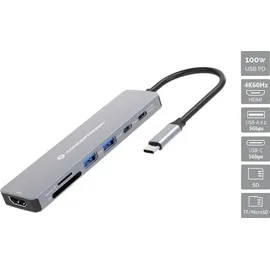 Conceptronic DONN28G 7-in-1 USB 3.2 Gen 1 Dockingstation 4K60Hz HDMI USB-A 5Gbps x 2 USB-C 5Gbps SD TF/MicroSD 100W USB PD