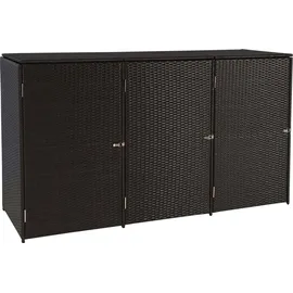 Mendler 3er-Mülltonnenverkleidung HWC-E25, Mülltonnenbox Mülltonnenabdeckung, Poly-Rattan 3x120l ~ braun