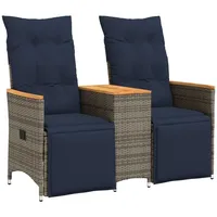 VidaXL Gartensofa Verstellbar 2-Sitzer mit Tisch Grau Poly Rattan