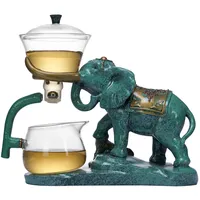 Mozeo Hitzebeständiges Kungfu-Teeservice aus Glas mit Heizer, zieht Wasserumleitung an, drehbare Abdeckung, Schüssel, halbautomatische Glas-Teekanne (Elefant einzeln)