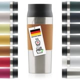 Blumtal Thermobecher 350 ml - Kaffeebecher to go aus Edelstahl - auslaufsicherer Isolierbecher kalt/heiß - Mug mit 360° Trinköffnung - Thermosbecher mit Quick-Press-Verschluss - Coffee Mug - Hellbraun