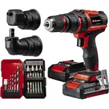 Einhell Akku-Bohrschrauber TE-CD 18/45 3X-Li+22 Power X-Change (18 V, 45 Nm, Winkelaufsatz, Exzenter Aufsatz, 22-tlg. Bitset, 2x2,0 Ah-Akku, Ladegerät + E-Box)