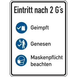 Aufkleber Hinweisschild, Eintritt nach 2 G's - 150 x 200 mm Folie selbstklebend