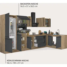 kochstation Winkelküche L-Form 330 x 165 cm schwarz