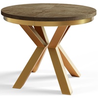 Runder Esszimmertisch LOFT, ausziehbarer Tisch Durchmesser: 100 cm/180 cm, Wohnzimmertisch Farbe: Dunkelbraun, mit Metallbeinen in Farbe Gold