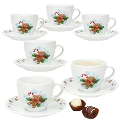 Candyman Kaffeetassen mit Untertassen für 6 Personen Porzellan Tee Kakao eisblau