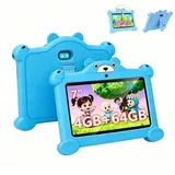 LETGOSPT 7 Zoll 4GB+64GB WiFi Bluetooth IPS HD-Display Android 15 Kinder Tablet (7", 64 GB, Android 15, WiFi, ab 3 Jahren Dual-Kamera mit Hülle & Stift, Google Kids Space Gemini AI) blau