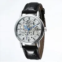 Silber Erbstück Mechanisch Handaufzug Skelett Steampunk Schwarz Leder Unisex Uhr