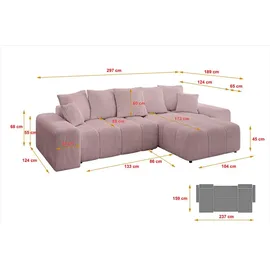 altdecor Ecksofa Cord 2-Sitzer Rosa