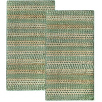 HAMID - 2er-Pack Jute-Teppiche, Olivia Wolle und Jute, 60 x 110 cm, handgewebt, für Wohnzimmer, Schlafzimmer, Wohnzimmer, Naturgrün