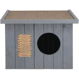 SPRINGOS Katzenhaus aus Holz Outdoor Katzenhütte 49,5 x 58 x 36 cm Holzhaus katzenhaus Outdoor Katzenkratzer Tür mit Lamellen Flachdach Wetterfest Isolierte Wände Winterfest isoliert