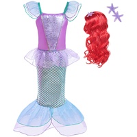Lito Angels Meerjungfrau Prinzessin Arielle Kostüm Kleid Verkleidung mit Haar Perücke für Kinder Mädchen, Größe 10-12 Jahre 146 152, Lila