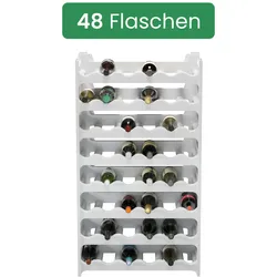 ARTECSIS Weinregal stapelbar Kunststoff für 48 Flaschen, stabiles Flaschenregal für Gastronomie und Lagerraum, erweiterbare Weinlagerung, Weiss