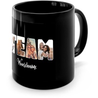 PhotoFancy® - Fototasse 'TEAM' - Personalisierte Tasse mit eigenem Foto und Text selbst gestalten - Schwarz glänzend