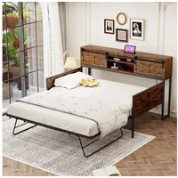 Celya Schlafsofa Schlafsofa mit mehreren Ablagefächern und multifunktionalen Steckdosen, Ohne Matratze, Eisen Sofabett 90*200cm, Ausziehbares Sofabett braun|schwarz