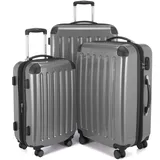 HAUPTSTADTKOFFER - Alex - 4 Doppel-Rollen 3er Trolley-Set Rollkoffer Reisekoffer, (S, M und L) Koffer-Set, 75 cm, 235 L, Silber