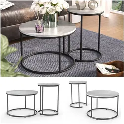 Vicco Couchtisch-Set Ottawa Weiß Marmor-Optik 2 Teile