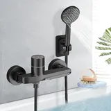 Badewannenarmatur Wasserfall Schwarz, Messing Mischbatterie Dusche mit Handbrause, Aufputz Wasserhahn Badewanne Armatur, Wasserfall Wasserhahn Badewanne mit 1,5 m PVC Schlauch, Schwarz Matt