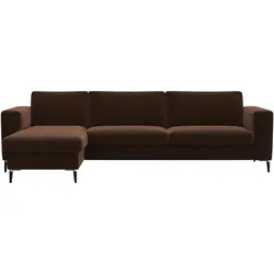 Ecksofa FLEXLUX "Fiore, super Sitzkomfort durch Kaltschaum im Sitz, L-Form", braun (tobacco), B:262cm H:85cm T:92cm, 100% Polyester, Sofas, breite Armlehnen, Kaltschaum, Füße Alu+schwarz
