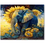 TISHIRON Elefant Malen nach Zahlen Erwachsene, Sonnenblumen Malen nach Zahlen, Malen nach Zahlen de Pinsel und Acrylfarbe, 16X20 Inch Elefant Flammen Malen nach Zahlen Erwachsene Familie Freunde