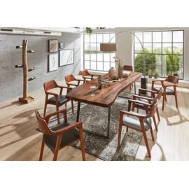 sam möbel gmbh Esstisch Baumkante Akazie nussbaum 300 x 100 schräges U-Gestell schwarz HALMSTAD - Braun