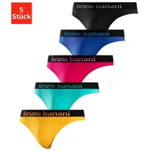 bruno banani String, (Packung, 5 St.), mit Streifen Logo Webbund, Gr. M, blau, pink, mint, gelb, schwarz, , 35626518-M