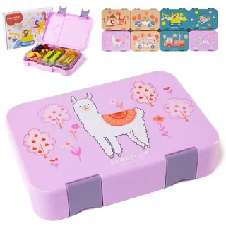 Bearfoot Brotdose Kinder mit Fächern, BPA frei, Lunchbox, Bento box, Brotbox, Brotdose Mädchen & Jungen, Snackbox mit Trennfächern, Vesperbox für Kindergarten, Schule, groß (Lama)