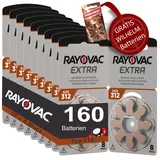 160 Hörgerätebatterien Rayovac Extra Typ 312 20x8 Stück + 6 Gratisbatterien