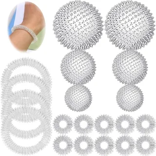 6 Stück Magnetic Massagebälle Set + 10 Stk Akupressur Ring Finger + 4 Massage-armbänder, Skills Borderline Set, Massageball Magnetisch, Skills, Skills Borderline, Magnetic Acupressure Balls (Silber)