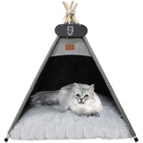 Whiwhi Tipi Zelt für Haustiere Katzenzelt mit Doppelseitiger Plüsch Matte Luxery Hundezelte Hundehöhle Abnehmbar und Waschbar Haustierhäuser 70x70x80cm