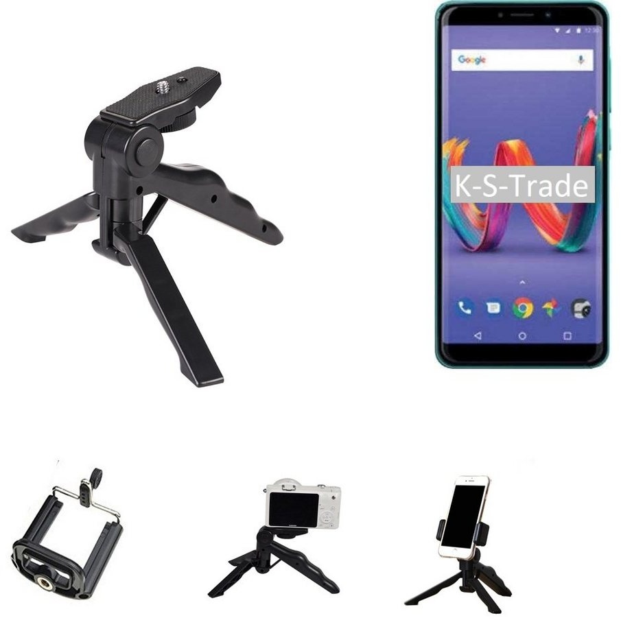 K-S-Trade für Wiko Tommy 3 Plus Smartphone-Halterung, (Stativ Tisch-Ständer Dreibein Handy-Stativ Ständer Mini-Stativ) schwarz
