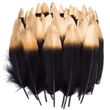 Vidillo Bunte Federn, 40 Stück Gold/schwarz getauchtes natürliches rot/Schwarz Gänsefedern, ideal als Dekoration zum Karnival für Halloween Fest Masken, Kostüme und Basteln für Kinder