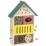 Relaxdays Insektenhotel Holz, Garten & Balkon, Insektenhaus zum Aufhängen, HBT: 37,5x25,5x8cm, Schmetterlingshaus, bunt