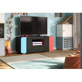 Home Affaire Level Up Gaming-Lowboard 115 x 49 x 42 cm Schwarz/Rot/Blau Holzwerkstoff