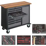 VIGOR Werkbank Holz grau 256-tlg. bestückt