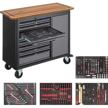 VIGOR Werkbank Holz grau 256-tlg. bestückt