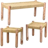 Marrakesch Orient & Mediterran Interior 3er Set Boho Sitzbank-Set Josue modern aus Jute in Hellbraun 90 cm