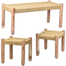 Marrakesch Orient & Mediterran Interior 3er Set Boho Sitzbank-Set Josue modern aus Jute in Hellbraun 90 cm